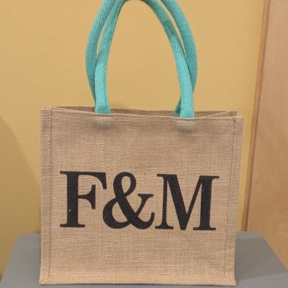 Fortnum & Mason Burlap Tote Bag w/Blue Handles - Like New - Picture 2 of 4